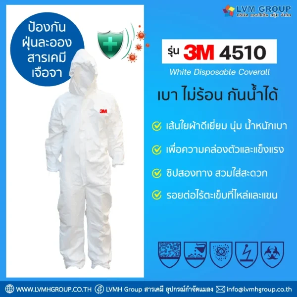 ชุด PPE ชุดป้องกันสารเคมี 3M 4510